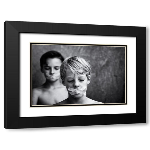 DonT Look, DonT Speak Black Modern Wood Framed Art Print with Double Matting by Delrue, Mirjam
