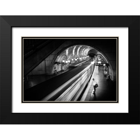 Paris Metro Black Modern Wood Framed Art Print with Double Matting by Lim, Michael