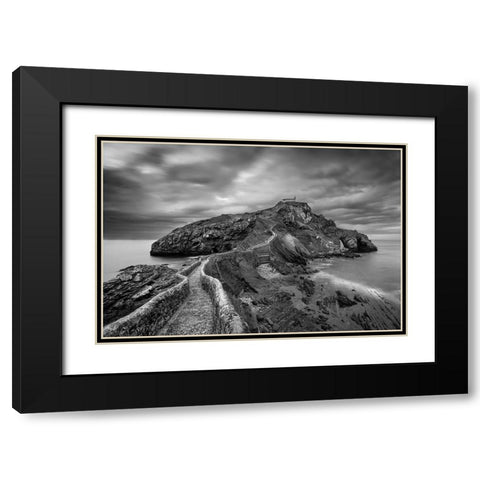 Gaztelugatxe Black Modern Wood Framed Art Print with Double Matting by Baglietto, Oskar