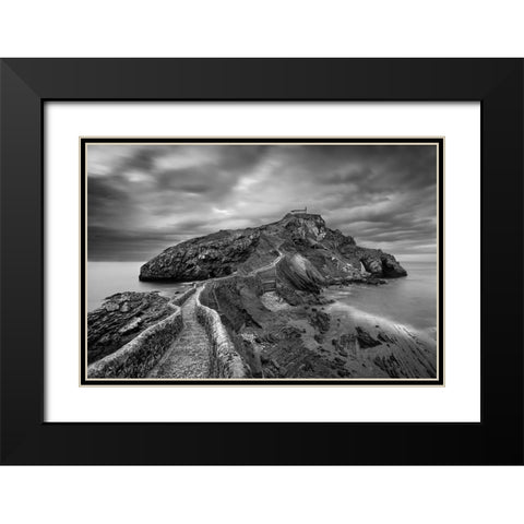 Gaztelugatxe Black Modern Wood Framed Art Print with Double Matting by Baglietto, Oskar
