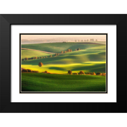 Green Fields Black Modern Wood Framed Art Print with Double Matting by Krol, Piotr