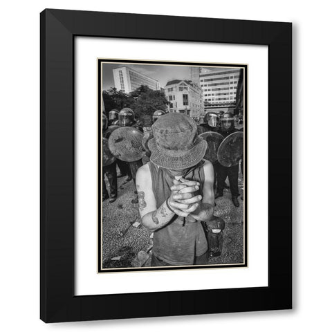 London Riot 02 Black Modern Wood Framed Art Print with Double Matting by Santos, Carlos Grury
