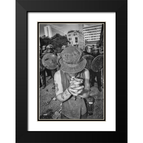 London Riot 02 Black Modern Wood Framed Art Print with Double Matting by Santos, Carlos Grury