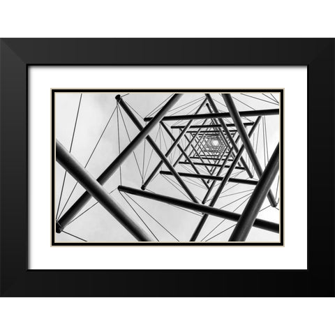 Lines Black Modern Wood Framed Art Print with Double Matting by Vermeend, Carla