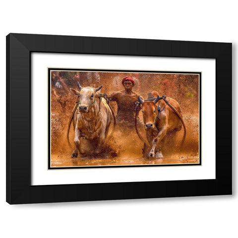 The Red Hat Black Modern Wood Framed Art Print with Double Matting by Hendriko, Media