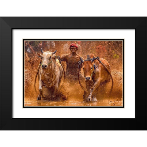 The Red Hat Black Modern Wood Framed Art Print with Double Matting by Hendriko, Media