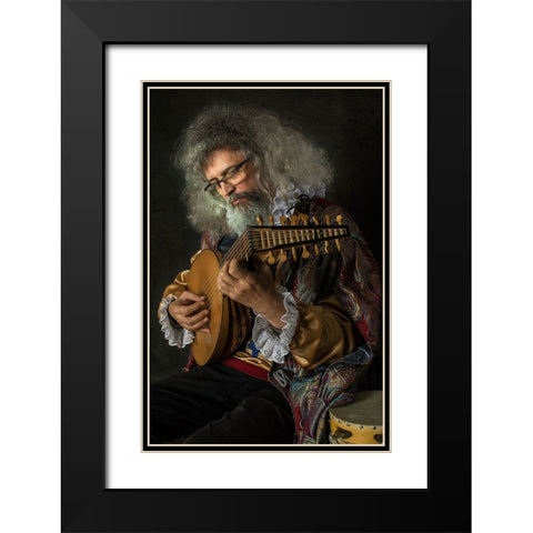 Finding Caravaggio - Singers The Lute Black Modern Wood Framed Art Print with Double Matting by Roibu, Grigore