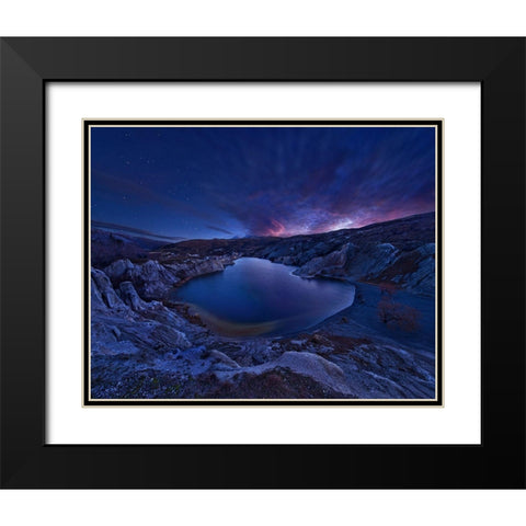 Blue Lake Black Modern Wood Framed Art Print with Double Matting by Zhang, Yan