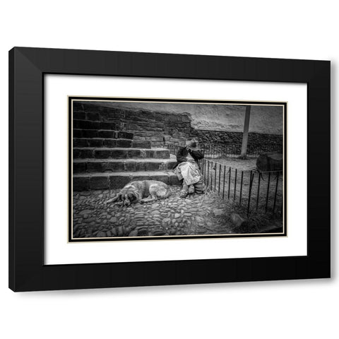 Portrait Of A Woman And Her Dog Black Modern Wood Framed Art Print with Double Matting by Faber, Wave