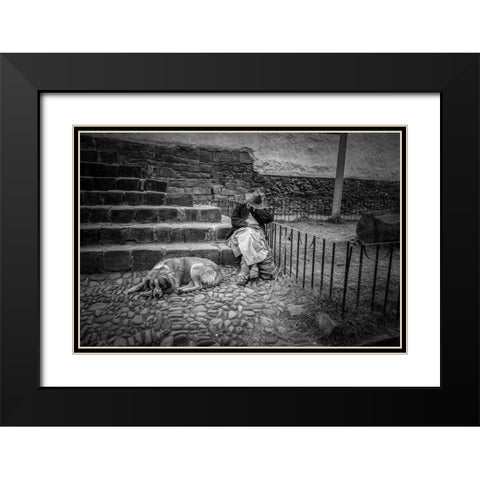 Portrait Of A Woman And Her Dog Black Modern Wood Framed Art Print with Double Matting by Faber, Wave