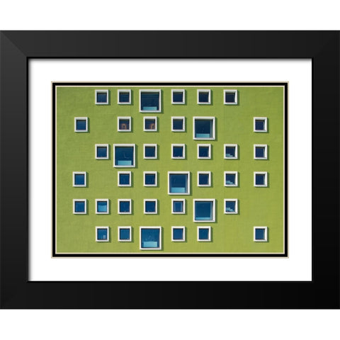 39 Windows Black Modern Wood Framed Art Print with Double Matting by Lykke, Jan