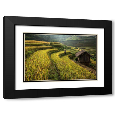 Keep Walking Black Modern Wood Framed Art Print with Double Matting by Intarob, Sarawut