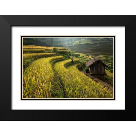 Keep Walking Black Modern Wood Framed Art Print with Double Matting by Intarob, Sarawut
