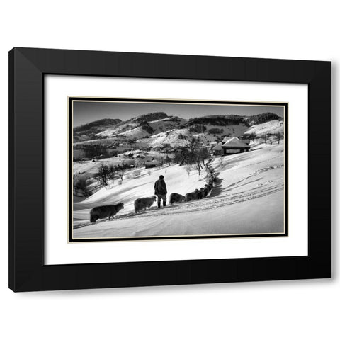 Meandering Black Modern Wood Framed Art Print with Double Matting by Harag, Ionut