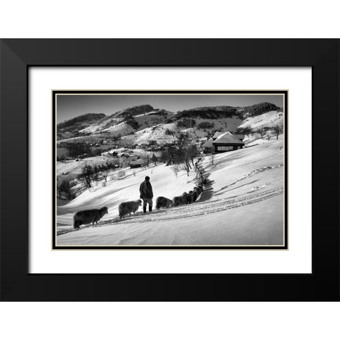 Meandering Black Modern Wood Framed Art Print with Double Matting by Harag, Ionut