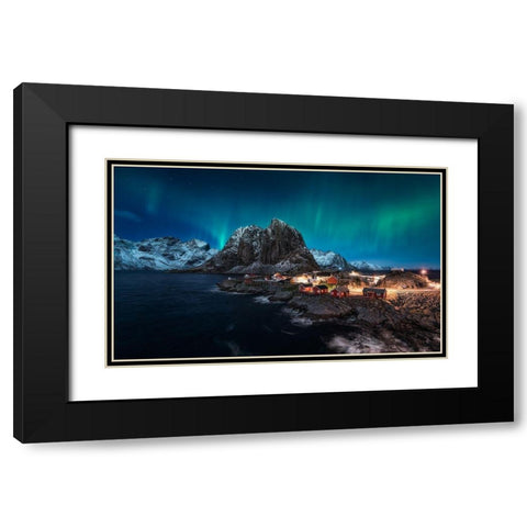 Dancing Over Hamnoy Black Modern Wood Framed Art Print with Double Matting by De La, Javier