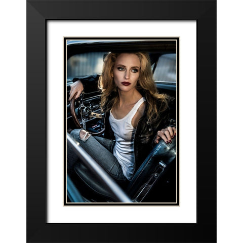 Waiting To Reverse My 69 Ford Mustang Black Modern Wood Framed Art Print with Double Matting by Peter Muller Photography
