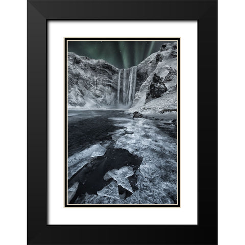 Skogafoss Falls Black Modern Wood Framed Art Print with Double Matting by Yaakobi, Lior