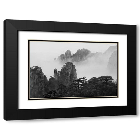 Huangshan Black Modern Wood Framed Art Print with Double Matting by Zhang, Yan