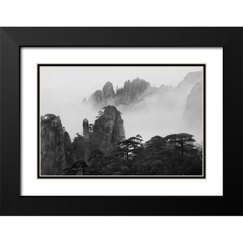 Huangshan Black Modern Wood Framed Art Print with Double Matting by Zhang, Yan