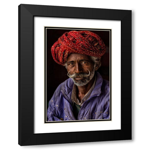 Indian Man From Jaipur Black Modern Wood Framed Art Print with Double Matting by AL Farsi, Haitham