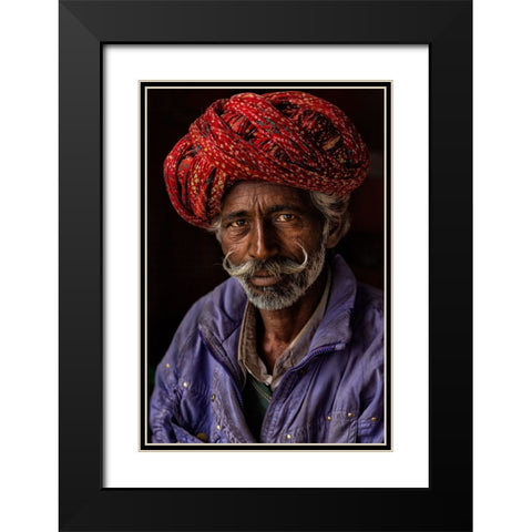 Indian Man From Jaipur Black Modern Wood Framed Art Print with Double Matting by AL Farsi, Haitham