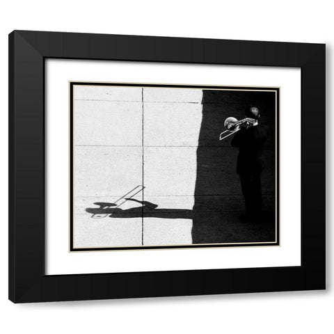 Trombone Player Black Modern Wood Framed Art Print with Double Matting by Wang, Jian
