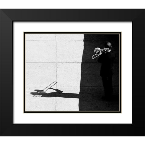Trombone Player Black Modern Wood Framed Art Print with Double Matting by Wang, Jian