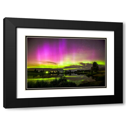 Aurora Night Black Modern Wood Framed Art Print with Double Matting by Song, Fall
