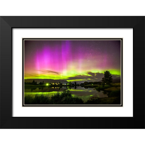Aurora Night Black Modern Wood Framed Art Print with Double Matting by Song, Fall