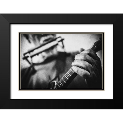 Wolf With Mandolin And Harmonica Black Modern Wood Framed Art Print with Double Matting by Schleicher-Schwarz, Roswitha