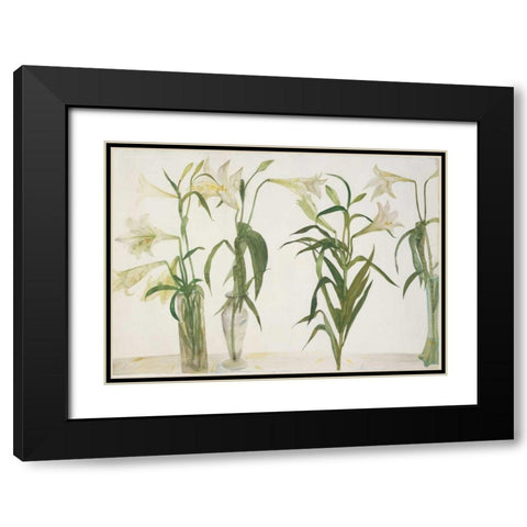 Green and White Lilies Black Modern Wood Framed Art Print with Double Matting by Blackadder, Elizabeth