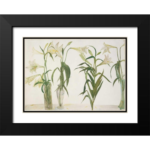 Green and White Lilies Black Modern Wood Framed Art Print with Double Matting by Blackadder, Elizabeth