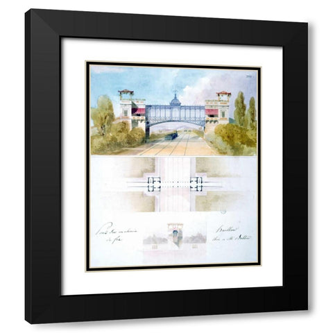 Railway Bridge Black Modern Wood Framed Art Print with Double Matting by Huillard, Charles-August
