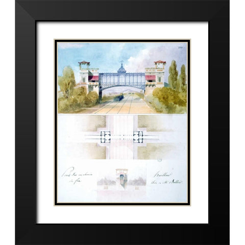 Railway Bridge Black Modern Wood Framed Art Print with Double Matting by Huillard, Charles-August