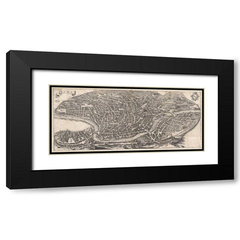 Panoramic View of Rome Black Modern Wood Framed Art Print with Double Matting by Merian, Matheus