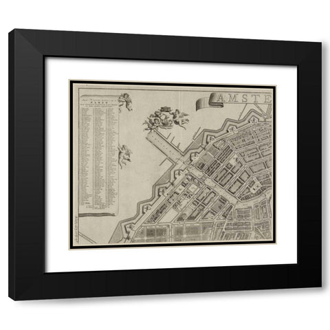 Amsterdam Sectional Map Black Modern Wood Framed Art Print with Double Matting by De Broen, Gerrit