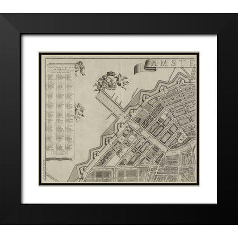 Amsterdam Sectional Map Black Modern Wood Framed Art Print with Double Matting by De Broen, Gerrit