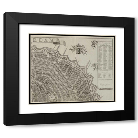 Amsterdam Sectional Map Black Modern Wood Framed Art Print with Double Matting by De Broen, Gerrit