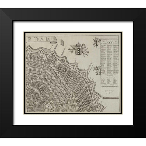 Amsterdam Sectional Map Black Modern Wood Framed Art Print with Double Matting by De Broen, Gerrit