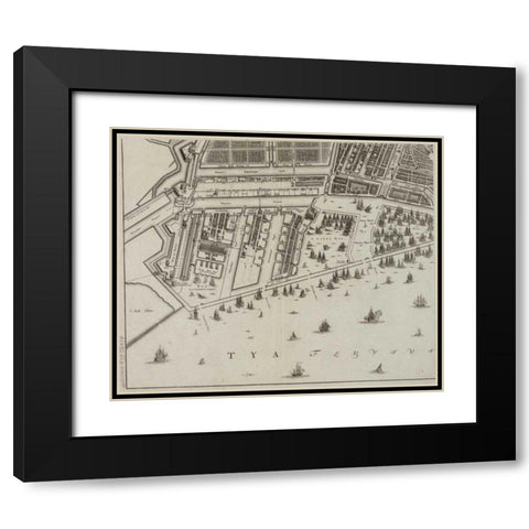 Amsterdam Sectional Map Black Modern Wood Framed Art Print with Double Matting by De Broen, Gerrit