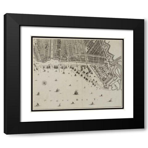 Amsterdam Sectional Map Black Modern Wood Framed Art Print with Double Matting by De Broen, Gerrit