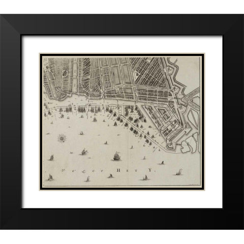 Amsterdam Sectional Map Black Modern Wood Framed Art Print with Double Matting by De Broen, Gerrit