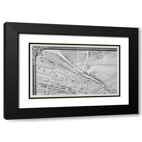 Paris 1739 Sectional map Black Modern Wood Framed Art Print with Double Matting by Turgot, Michel-Etienne