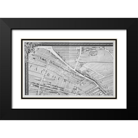 Paris 1739 Sectional map Black Modern Wood Framed Art Print with Double Matting by Turgot, Michel-Etienne