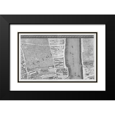 Paris 1739 Sectional map Black Modern Wood Framed Art Print with Double Matting by Turgot, Michel-Etienne