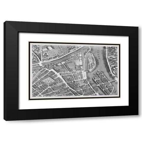 Paris 1739 Sectional map Black Modern Wood Framed Art Print with Double Matting by Turgot, Michel-Etienne