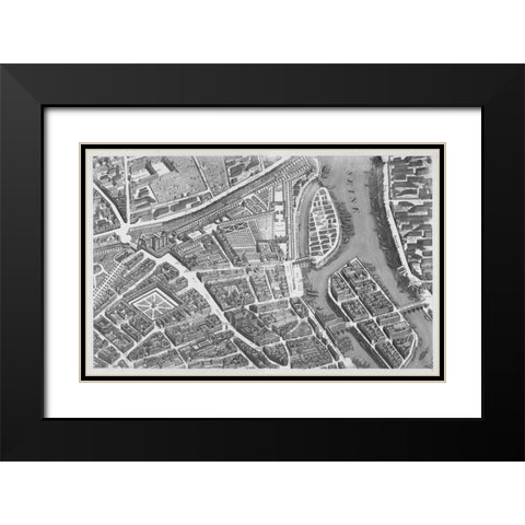 Paris 1739 Sectional map Black Modern Wood Framed Art Print with Double Matting by Turgot, Michel-Etienne
