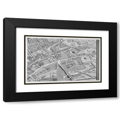 Paris 1739 Sectional map Black Modern Wood Framed Art Print with Double Matting by Turgot, Michel-Etienne