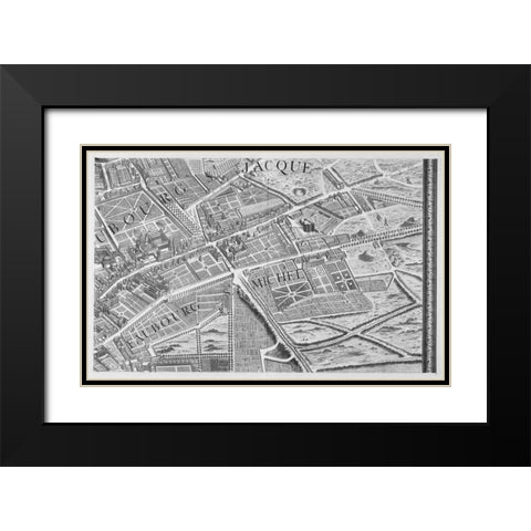 Paris 1739 Sectional map Black Modern Wood Framed Art Print with Double Matting by Turgot, Michel-Etienne